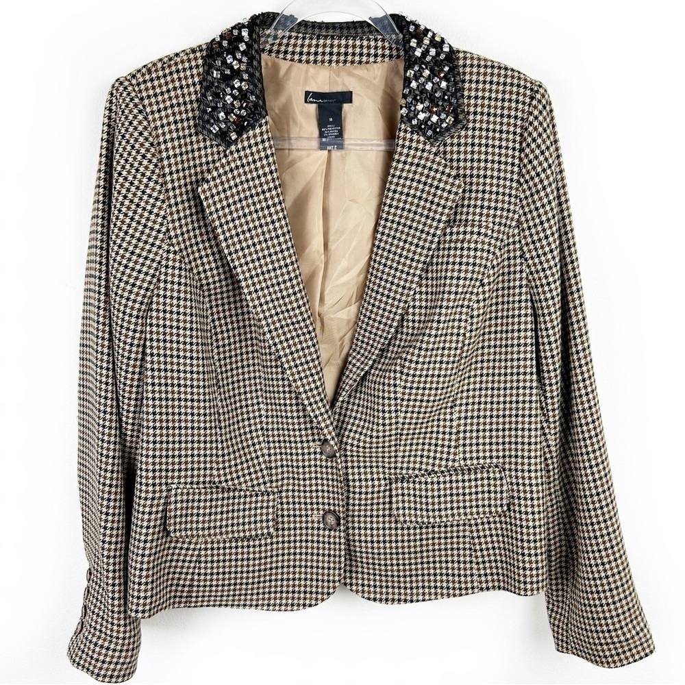 Lane Bryant Houndstooth Blazer beaded collar size: 16